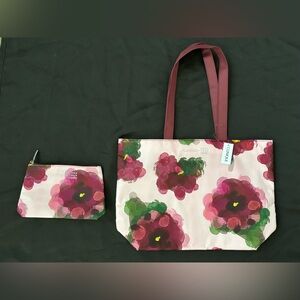 Clinique x Jonathan Cohen floral tote / shoulder + makeup bag lot of 2
